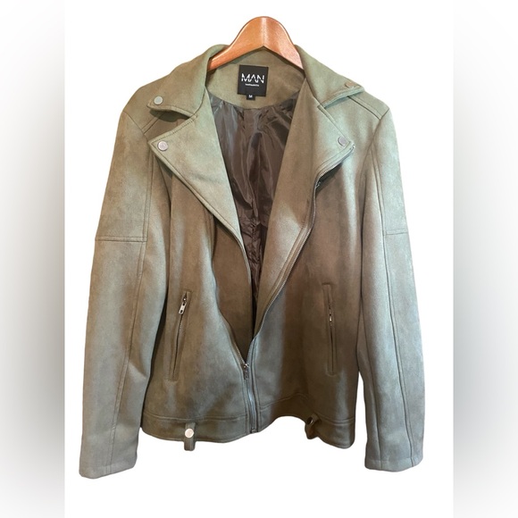 Boohoo Mens Other - Men’s boohoo MAN Khaki/Olive Faux Suede Biker Jacket - Size M /NWOT